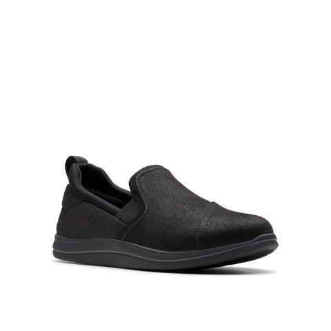 Clarks Breeze Dawn 26179937 Womens Black Wide Canvas Loafer Flats Shoes