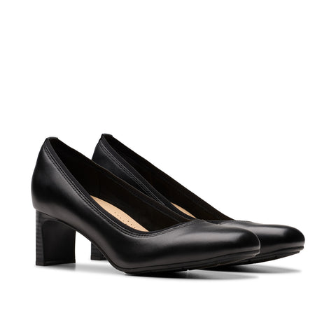Clarks Anelise Nora 26179946 Womens Black Leather Slip On Pumps Heels Shoes
