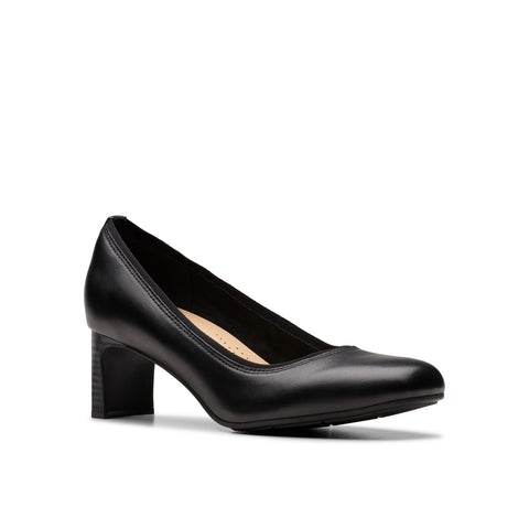 Clarks Anelise Nora 26179946 Womens Black Leather Slip On Pumps Heels Shoes