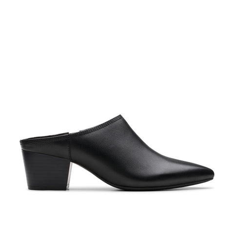 Clarks Ellanie Pace 26180059 Womens Black Wide Leather Mules Heels Shoes