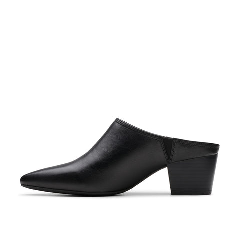 Clarks Ellanie Pace 26180059 Womens Black Wide Leather Mules Heels Shoes