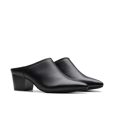 Clarks Ellanie Pace 26180059 Womens Black Wide Leather Mules Heels Shoes