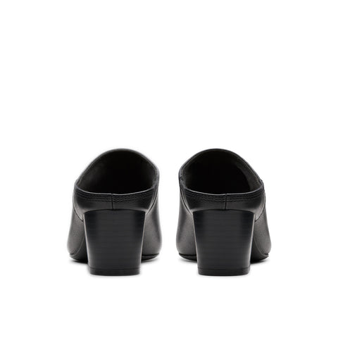 Clarks Ellanie Pace 26180059 Womens Black Wide Leather Mules Heels Shoes