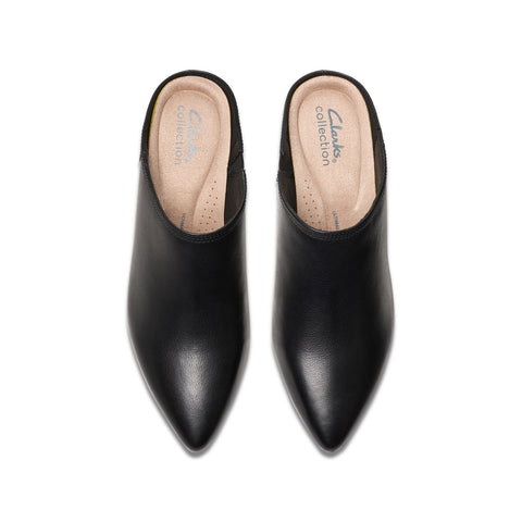 Clarks Ellanie Pace 26180059 Womens Black Wide Leather Mules Heels Shoes