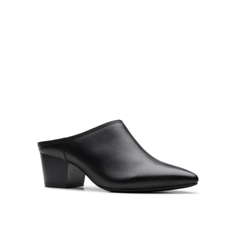 Clarks Ellanie Pace 26180059 Womens Black Wide Leather Mules Heels Shoes