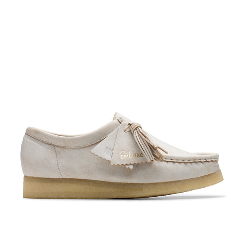 Clarks Wallabee 26181115 Womens White Suede Lace Up Oxford Flats Shoes