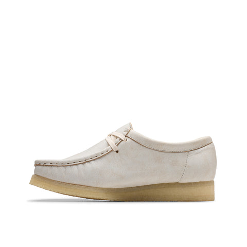 Clarks Wallabee 26181115 Womens White Suede Lace Up Oxford Flats Shoes