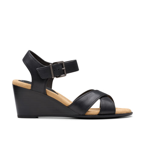 Clarks Emmalae Iris 26181664 Womens Black Leather Wedges Heels Shoes