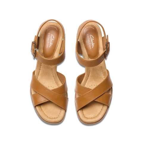 Clarks Emmalae Iris 26181665 Womens Brown Wide Leather Wedges Heels Shoes