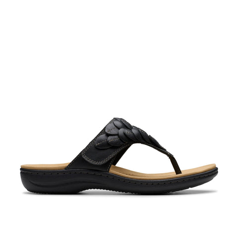 Clarks Laurieann Palm 26181702 Womens Black Wide Flip-Flops Sandals Shoes