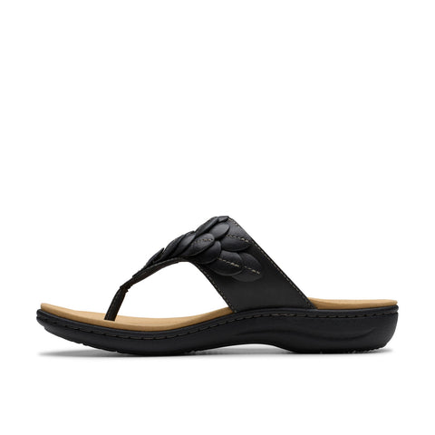 Clarks Laurieann Palm 26181702 Womens Black Leather Flip-Flops Sandals Shoes