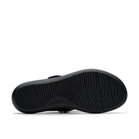 Clarks Laurieann Palm 26181702 Womens Black Leather Flip-Flops Sandals Shoes
