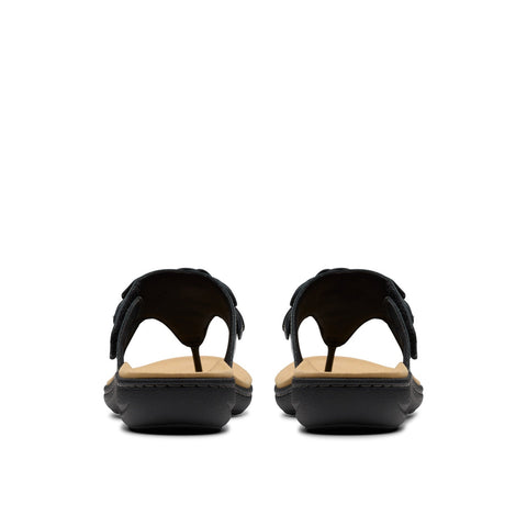 Clarks Laurieann Palm 26181702 Womens Black Leather Flip-Flops Sandals Shoes