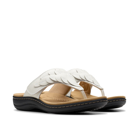 Clarks Laurieann Palm 26181704 Womens White Wide Flip-Flops Sandals Shoes