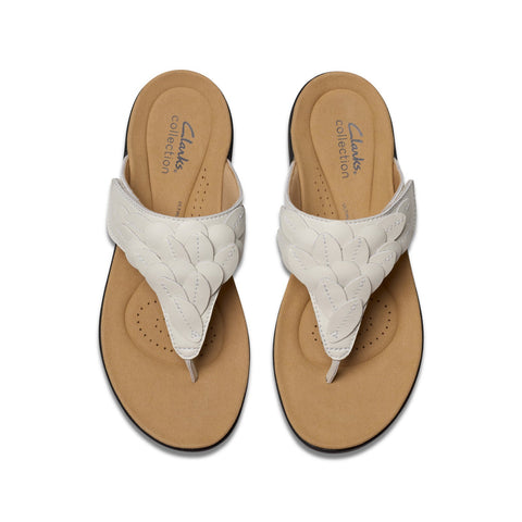 Clarks Laurieann Palm 26181704 Womens White Wide Flip-Flops Sandals Shoes