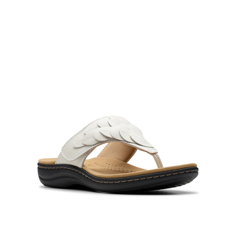 Clarks Laurieann Palm 26181704 Womens White Wide Flip-Flops Sandals Shoes
