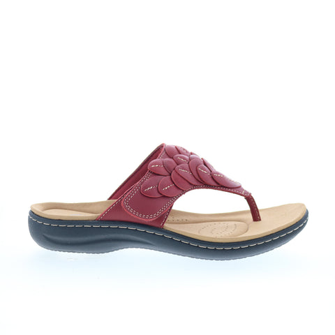 Clarks Laurieann Palm 26181705 Womens Red Wide Flip-Flops Sandals Shoes