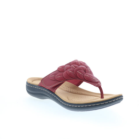 Clarks Laurieann Palm 26181705 Womens Red Wide Flip-Flops Sandals Shoes