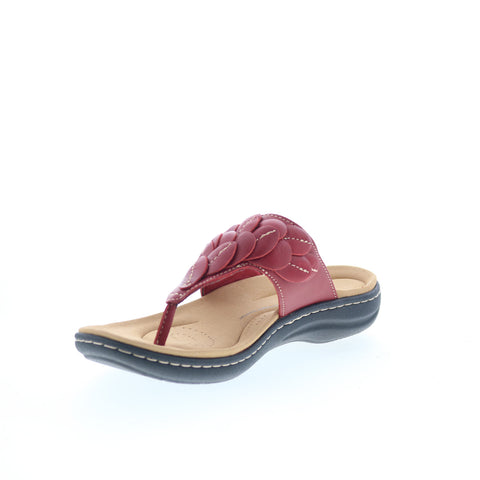 Clarks Laurieann Palm 26181705 Womens Red Wide Flip-Flops Sandals Shoes