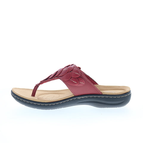 Clarks Laurieann Palm 26181705 Womens Red Wide Flip-Flops Sandals Shoes