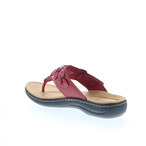 Clarks Laurieann Palm 26181705 Womens Red Wide Flip-Flops Sandals Shoes