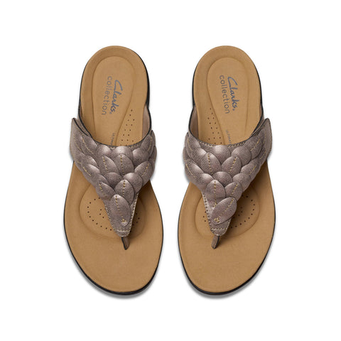 Clarks Laurieann Palm 26181707 Womens Brown Leather Flip-Flops Sandals Shoes