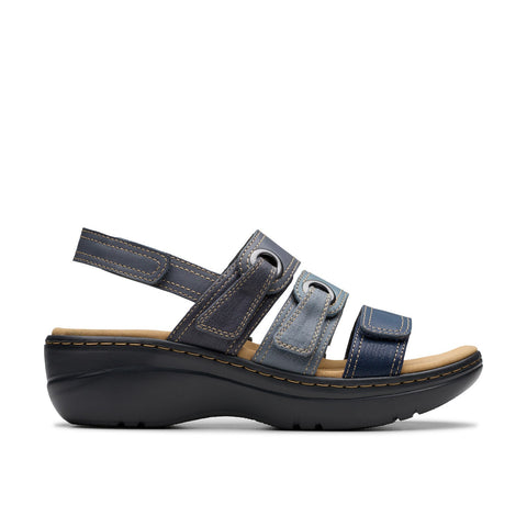 Clarks Merliah 2 Bali 26181715 Womens Blue Leather Wedges Sandals Shoes