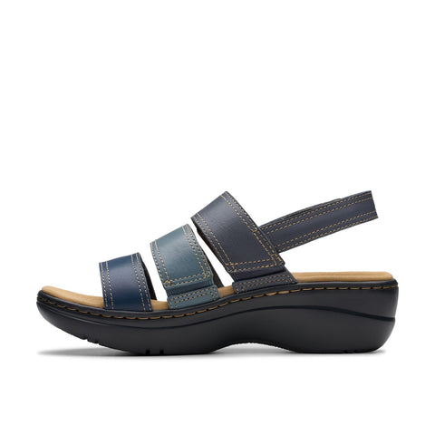 Clarks Merliah 2 Bali 26181715 Womens Blue Leather Wedges Sandals Shoes