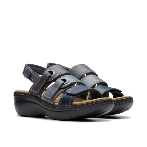 Clarks Merliah 2 Bali 26181715 Womens Blue Leather Wedges Sandals Shoes