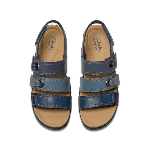Clarks Merliah 2 Bali 26181715 Womens Blue Leather Wedges Sandals Shoes