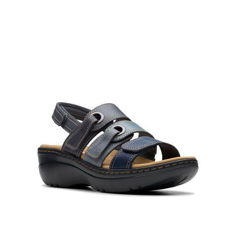Clarks Merliah 2 Bali 26181715 Womens Blue Leather Wedges Sandals Shoes