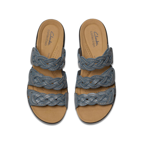 Clarks Laurieann Rio 26181908 Womens Blue Leather Flip-Flops Sandals Shoes