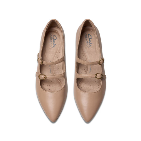 Clarks Natalyn Lane 26181928 Womens Beige Leather Mary Jane Flats Shoes