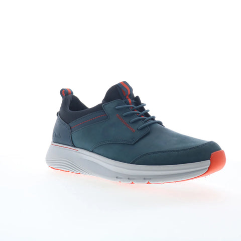Clarks Motion Trek EZ Mens Blue Wide Leather Lifestyle Sneakers Shoes