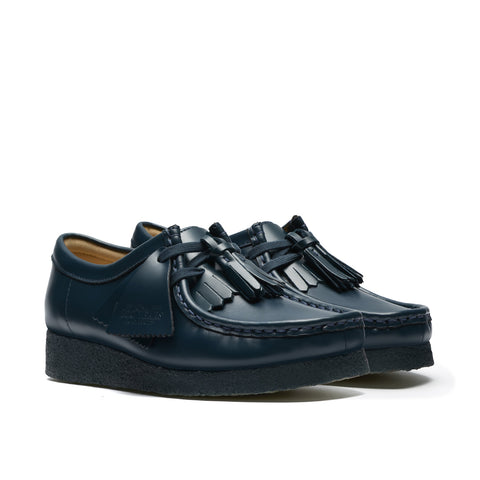 Clarks Wallabee 26182746 Womens Blue Leather Lace Up Oxford Flats Shoes