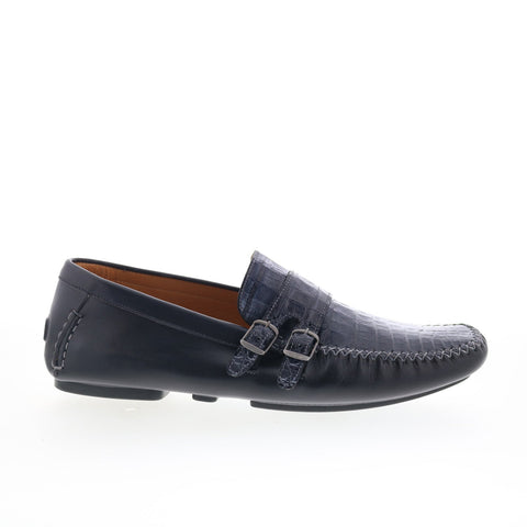 Mezlan Embossed Driving Moccasin 26371 Mens Blue Leather Loafers Casual Shoes