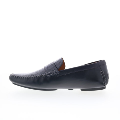 Mezlan Embossed Driving Moccasin 26371 Mens Blue Leather Loafers Casual Shoes