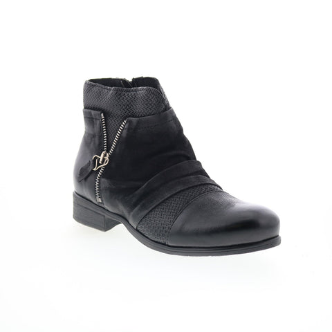 Miz Mooz Sunny-QVC Womens Black Leather Zipper Ankle & Booties Boots