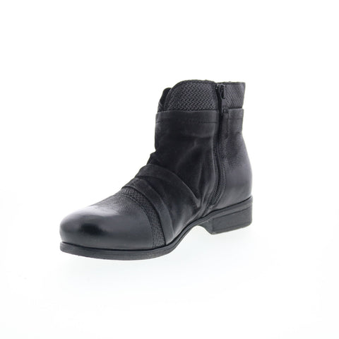 Miz Mooz Sunny-QVC Womens Black Leather Zipper Ankle & Booties Boots
