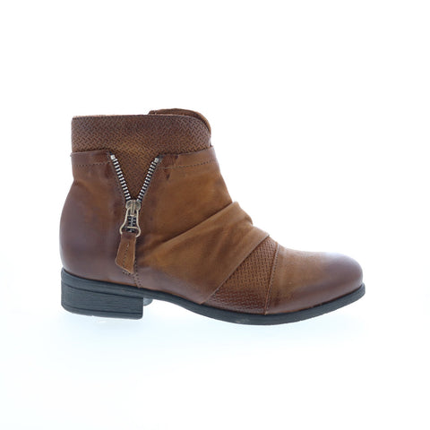 Miz Mooz Sunny-QVC Womens Brown Leather Zipper Ankle & Booties Boots
