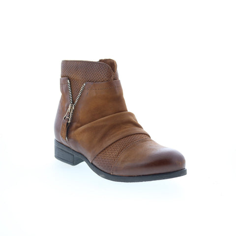Miz Mooz Sunny-QVC Womens Brown Leather Zipper Ankle & Booties Boots