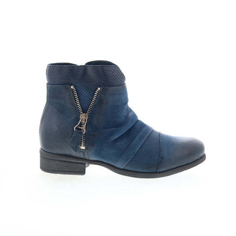 Miz Mooz Sunny-QVC Womens Blue Leather Zipper Ankle & Booties Boots