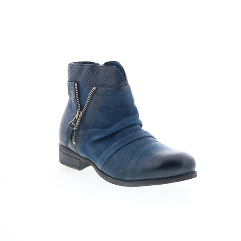 Miz Mooz Sunny-QVC Womens Blue Leather Zipper Ankle & Booties Boots