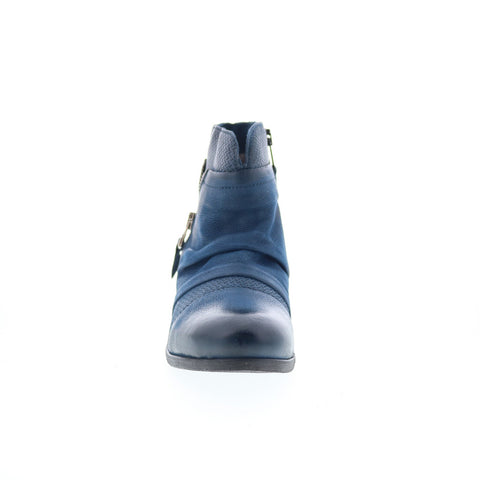 Miz Mooz Sunny-QVC Womens Blue Leather Zipper Ankle & Booties Boots