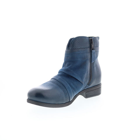 Miz Mooz Sunny-QVC Womens Blue Leather Zipper Ankle & Booties Boots