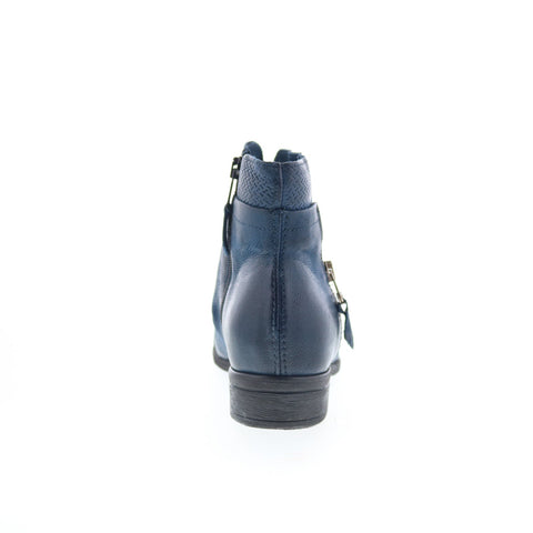 Miz Mooz Sunny-QVC Womens Blue Leather Zipper Ankle & Booties Boots