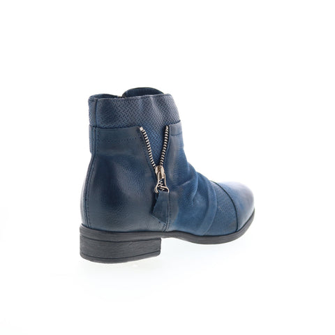 Miz Mooz Sunny-QVC Womens Blue Leather Zipper Ankle & Booties Boots