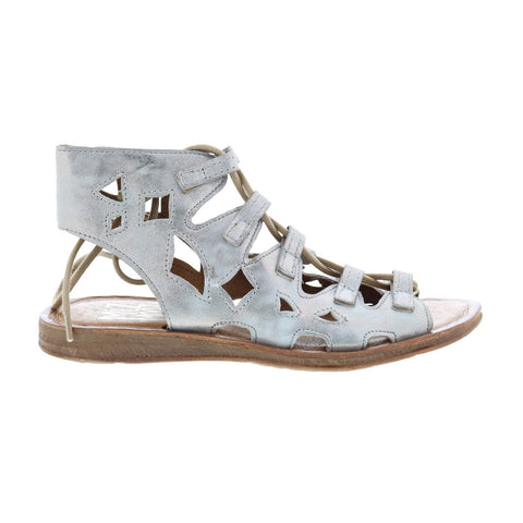 Miz Mooz Fond 279014 Womens Silver Leather Lace Up Strap Sandals Shoes
