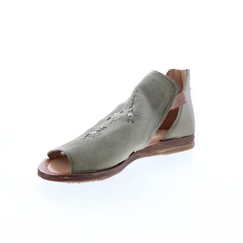 Miz Mooz Feat 279040 Womens Gray Leather Hook & Loop Strap Sandals Shoes