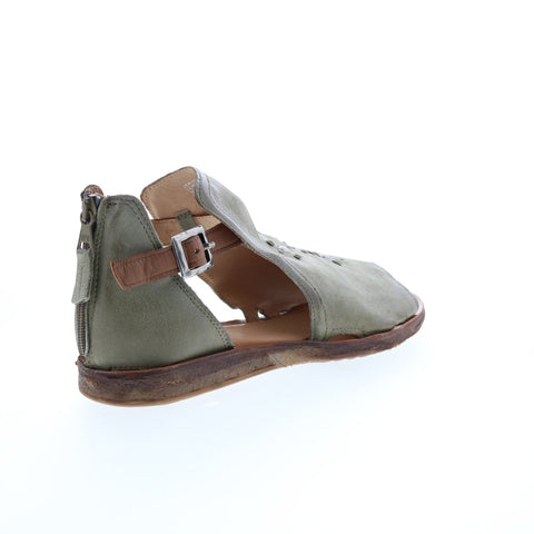 Miz Mooz Feat 279040 Womens Gray Leather Hook & Loop Strap Sandals Shoes
